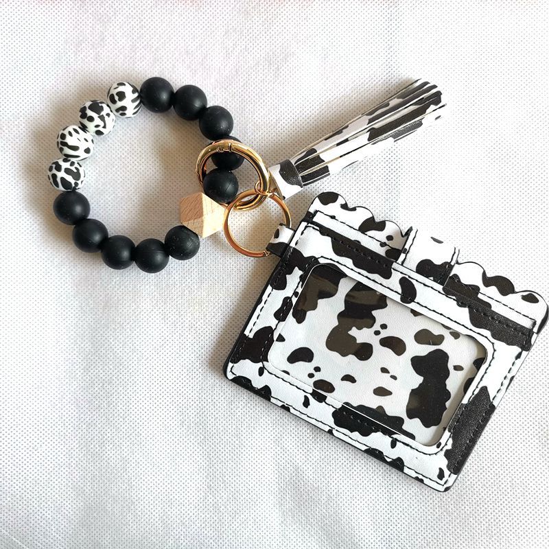 Retro Simple Style Cow Pattern Leopard Pu Leather Silica Gel Women'S Bag Pendant Keychain