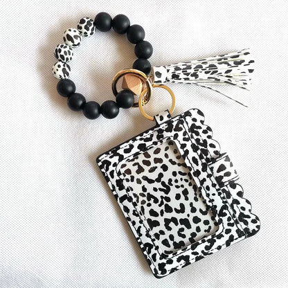 Retro Simple Style Cow Pattern Leopard Pu Leather Silica Gel Women'S Bag Pendant Keychain