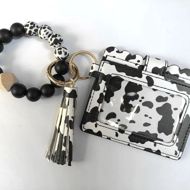 Retro Simple Style Cow Pattern Leopard Pu Leather Silica Gel Women'S Bag Pendant Keychain