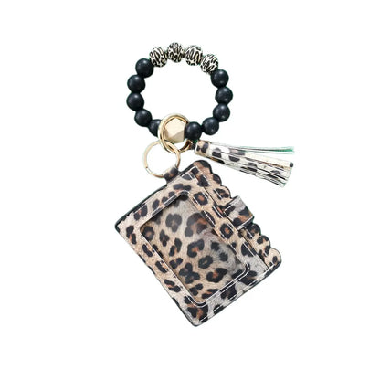 Retro Simple Style Cow Pattern Leopard Pu Leather Silica Gel Women'S Bag Pendant Keychain