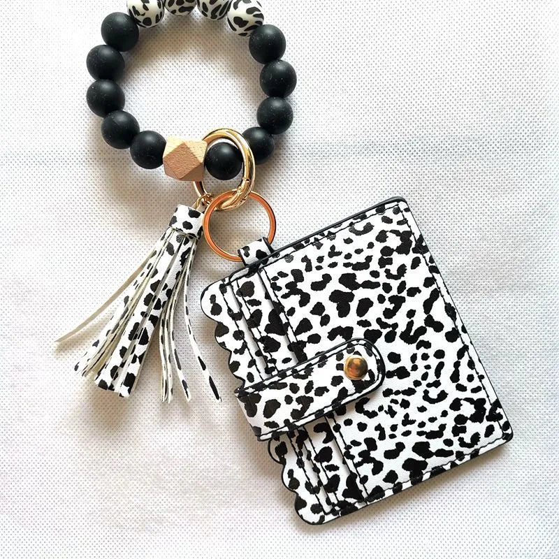 Retro Simple Style Cow Pattern Leopard Pu Leather Silica Gel Women'S Bag Pendant Keychain