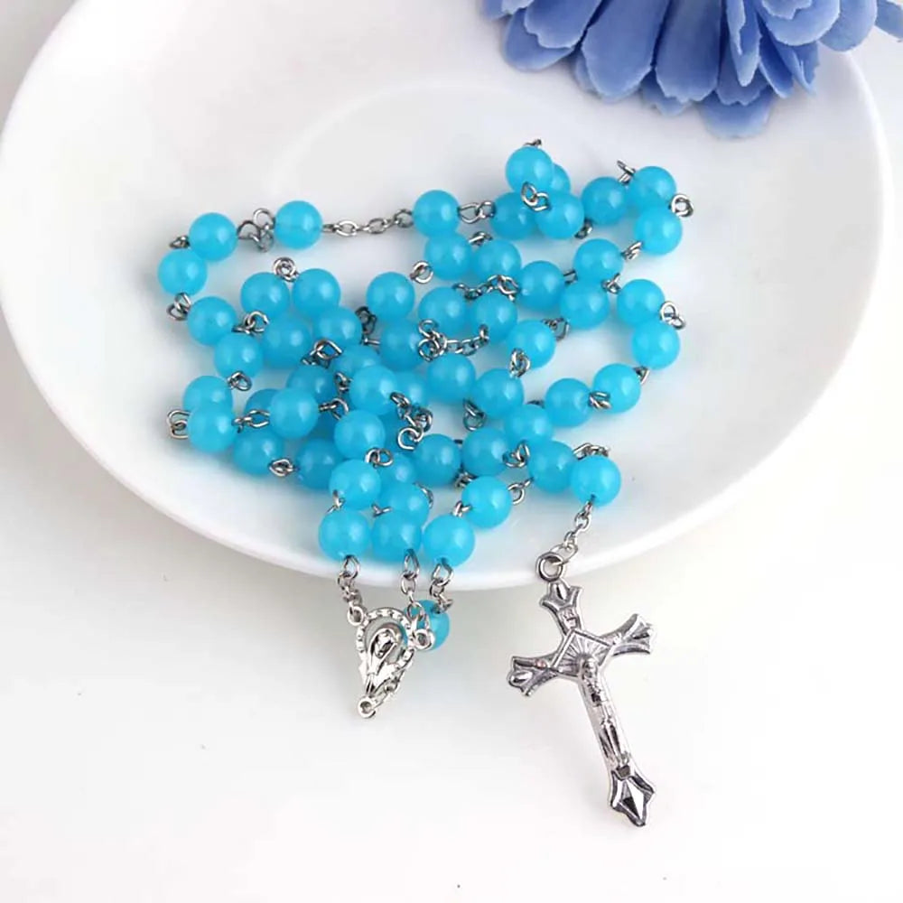 Retro Simple Style Cross Arylic Alloy Beaded Luminous Unisex Pendant Necklace