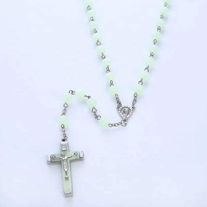 Retro Simple Style Cross Arylic Alloy Beaded Luminous Unisex Pendant Necklace