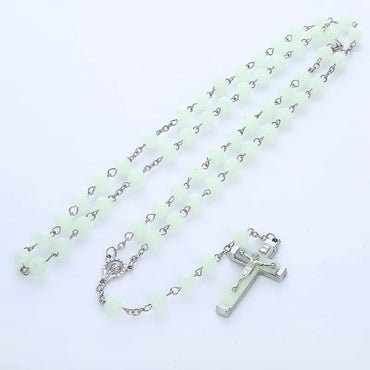 Retro Simple Style Cross Arylic Alloy Beaded Luminous Unisex Pendant Necklace