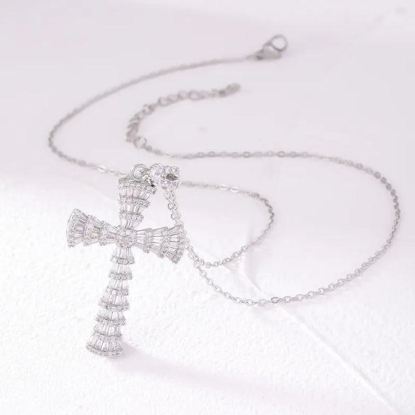 Wholesale Retro Simple Style Cross 304 Stainless Steel Copper Plating Inlay K Gold Plated Rhodium Plated Zircon Necklace Pendant