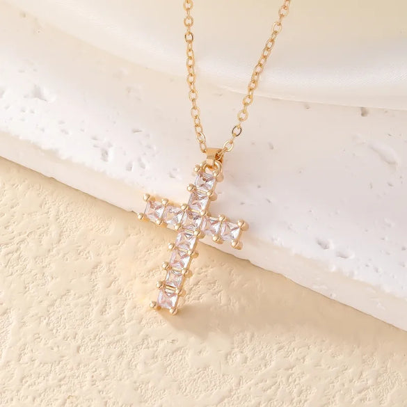 Wholesale Retro Simple Style Cross 304 Stainless Steel Copper Plating Inlay K Gold Plated Rhodium Plated Zircon Necklace Pendant