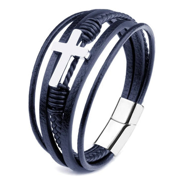 Retro Simple Style Cross Pu Leather Knitting Plating Men'S Bangle