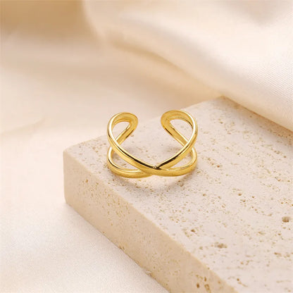 Wholesale Jewelry Retro Simple Style Cross Solid Color 304 Stainless Steel Open Rings