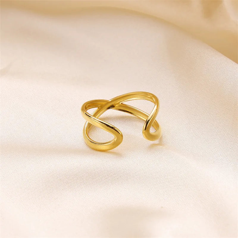 Wholesale Jewelry Retro Simple Style Cross Solid Color 304 Stainless Steel Open Rings