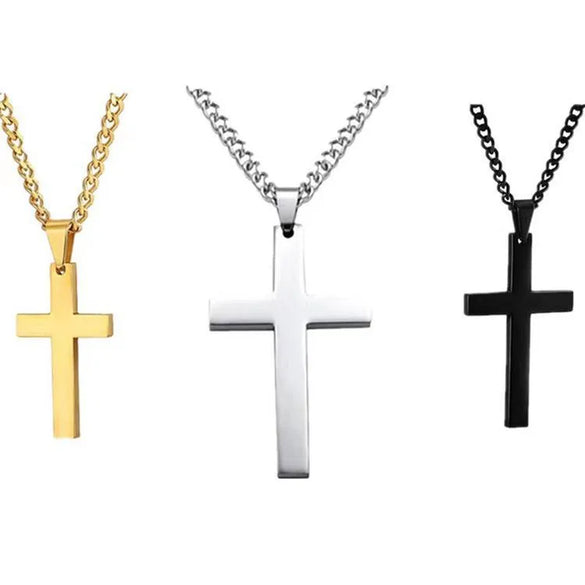Retro Simple Style Cross Customization Laser Engraving Stainless Steel Plating Unisex Pendant Necklace Men Pendant Necklaces