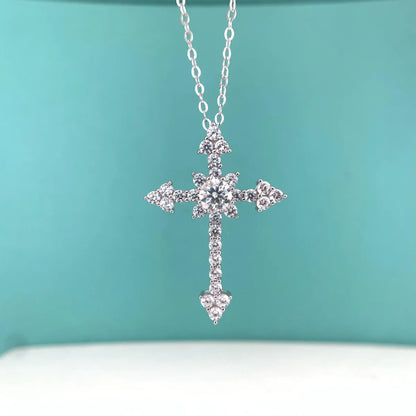 Retro Simple Style Cross Sterling Silver Moissanite Zircon Pendant Necklace In Bulk