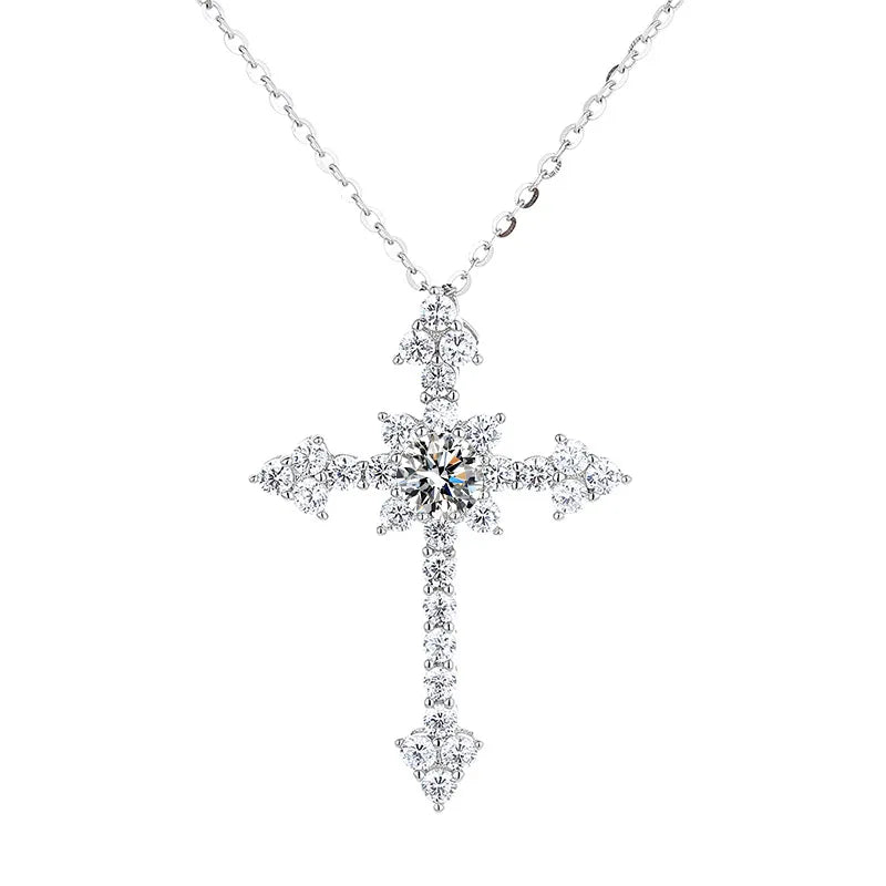 Retro Simple Style Cross Sterling Silver Moissanite Zircon Pendant Necklace In Bulk