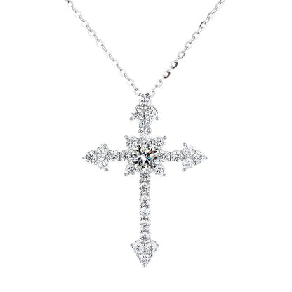 Retro Simple Style Cross Sterling Silver Moissanite Zircon Pendant Necklace In Bulk