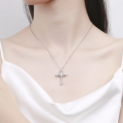 Retro Simple Style Cross Sterling Silver Moissanite Zircon Pendant Necklace In Bulk