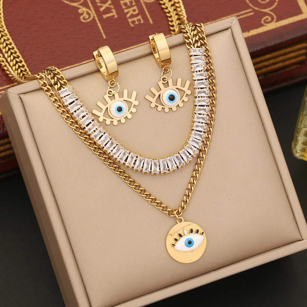 Wholesale Retro Simple Style Devil's Eye Stainless Steel Stoving Varnish Plating Zircon Bracelets Earrings Necklace