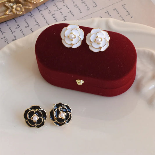 Retro Simple Style Flower Alloy Enamel Inlay Pearl Women's Ear Studs