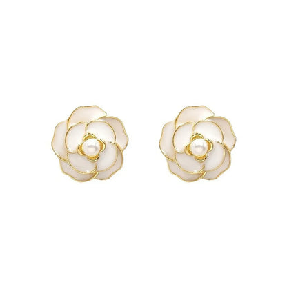 Retro Simple Style Flower Alloy Enamel Inlay Pearl Women's Ear Studs