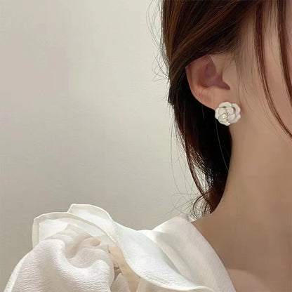 Retro Simple Style Flower Alloy Enamel Inlay Pearl Women's Ear Studs