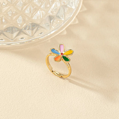 Retro Simple Style Flower Gold Plated Alloy Wholesale Rings