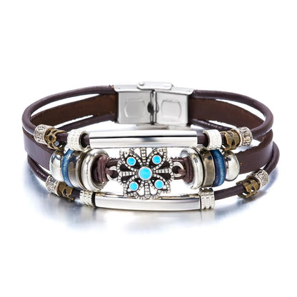 Retro Simple Style Flower Pu Leather Alloy Artificial Crystal Unisex Bracelets