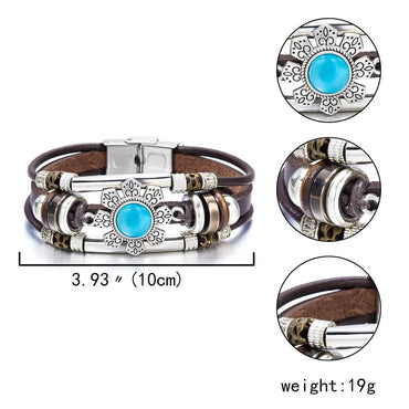 Retro Simple Style Flower Pu Leather Alloy Artificial Crystal Unisex Bracelets