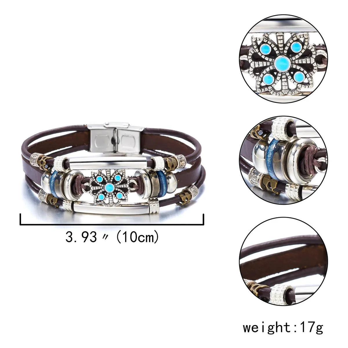 Retro Simple Style Flower Pu Leather Alloy Artificial Crystal Unisex Bracelets