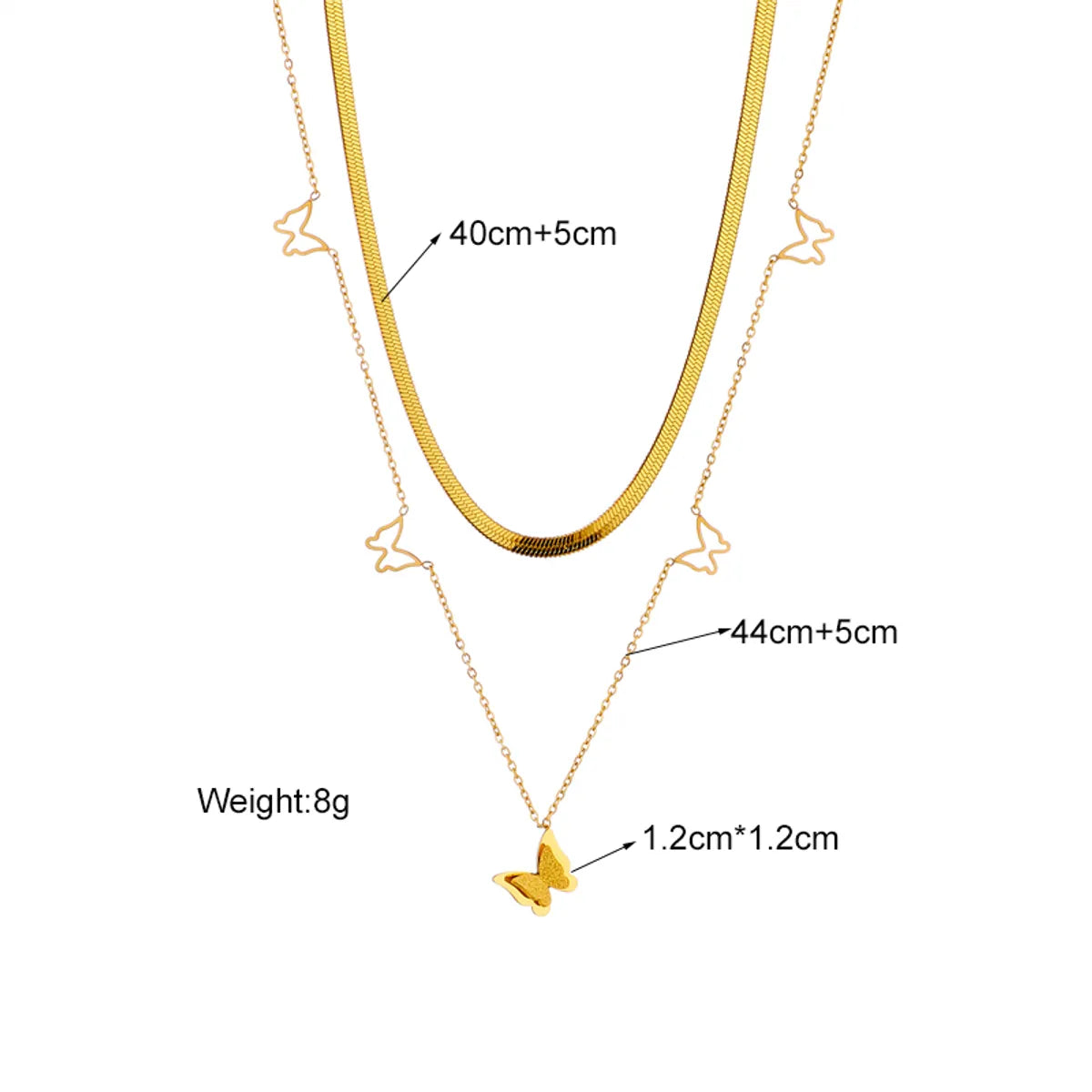 Retro Simple Style Geometric Butterfly Titanium Steel Plating 18k Gold Plated Double Layer Necklaces