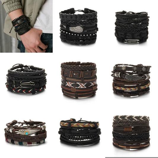 Retro Simple Style Geometric Pu Leather Men'S Bracelets