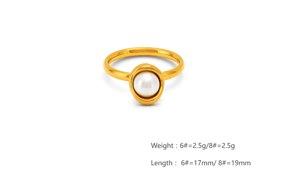 Retro Simple Style Geometric Titanium Steel Inlay Pearl Rings