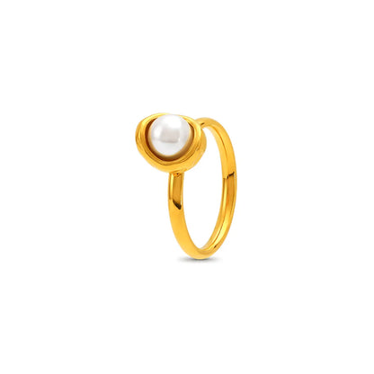 Retro Simple Style Geometric Titanium Steel Inlay Pearl Rings