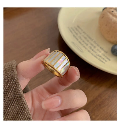 Retro Simple Style Geometric Titanium Steel Inlay Shell Rings