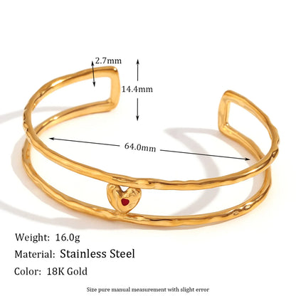 Retro Simple Style Heart Shape Stainless Steel Enamel Plating 18k Gold Plated Bangle