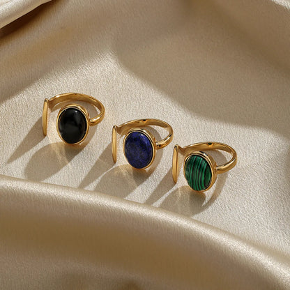 Retro Simple Style Oval Copper Plating Inlay Agate 18k Gold Plated Open Rings