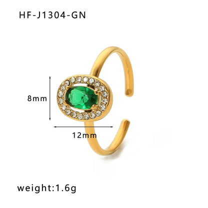 Stainless Steel 18K Gold Plated Retro Simple Style Plating Inlay Oval Water Droplets Heart Shape Rhinestones Zircon Open Ring