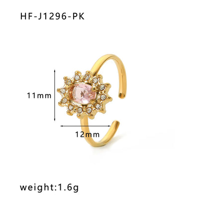 Stainless Steel 18K Gold Plated Retro Simple Style Plating Inlay Oval Water Droplets Heart Shape Rhinestones Zircon Open Ring