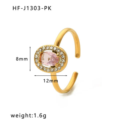 Stainless Steel 18K Gold Plated Retro Simple Style Plating Inlay Oval Water Droplets Heart Shape Rhinestones Zircon Open Ring