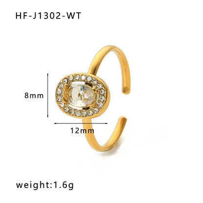 Stainless Steel 18K Gold Plated Retro Simple Style Plating Inlay Oval Water Droplets Heart Shape Rhinestones Zircon Open Ring