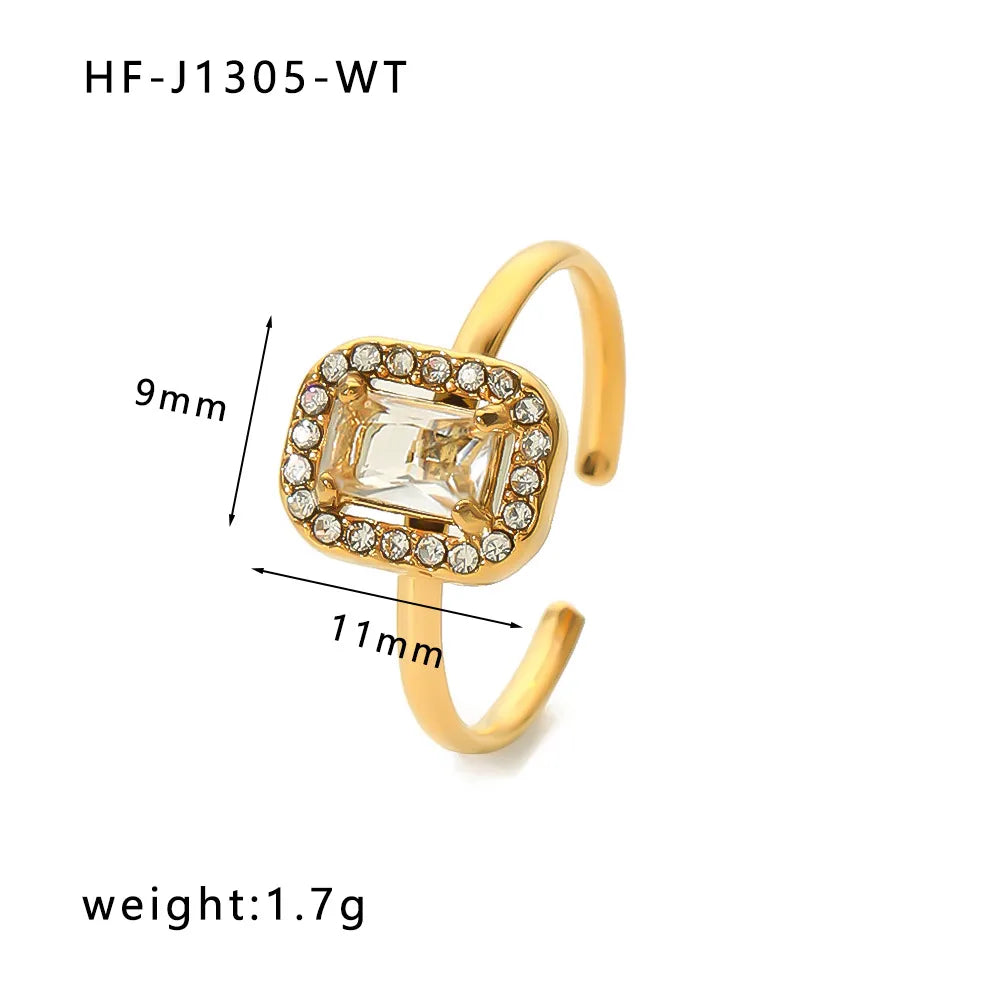 Stainless Steel 18K Gold Plated Retro Simple Style Plating Inlay Oval Water Droplets Heart Shape Rhinestones Zircon Open Ring