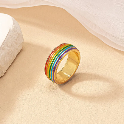 Retro Simple Style Rainbow Alloy Enamel Plating Women's Rings