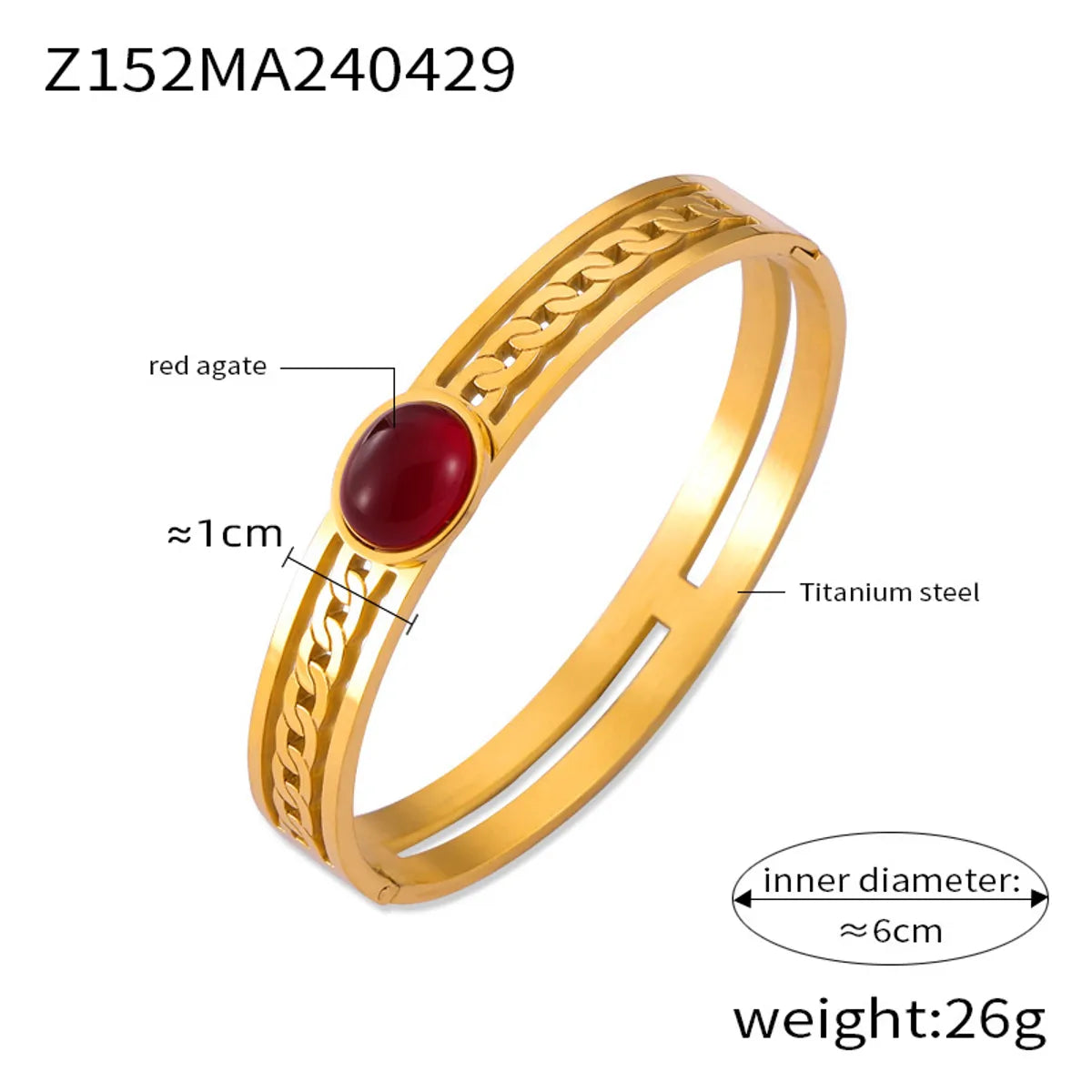 Retro Simple Style Round 304 Stainless Steel 18K Gold Plated Natural Stone Bangle In Bulk