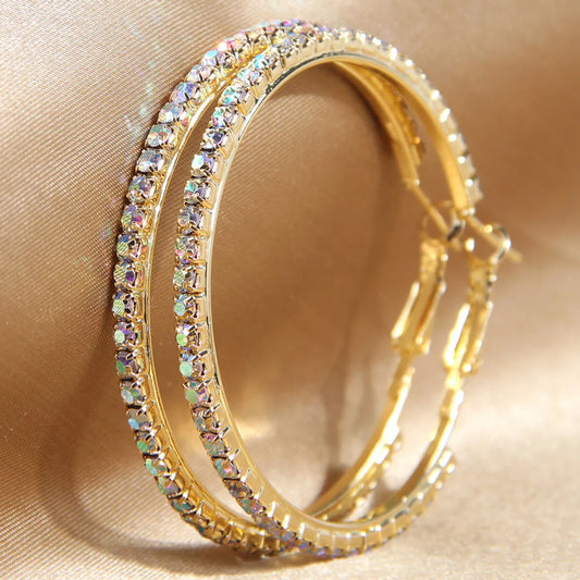 1 Pair Retro Simple Style Round Inlay Alloy Rhinestones Hoop Earrings