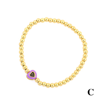 Retro Simple Style Round Heart Shape Copper Enamel Plating Inlay Zircon 18k Gold Plated Bracelets