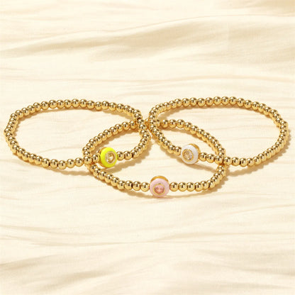 Retro Simple Style Round Heart Shape Copper Enamel Plating Inlay Zircon 18k Gold Plated Bracelets