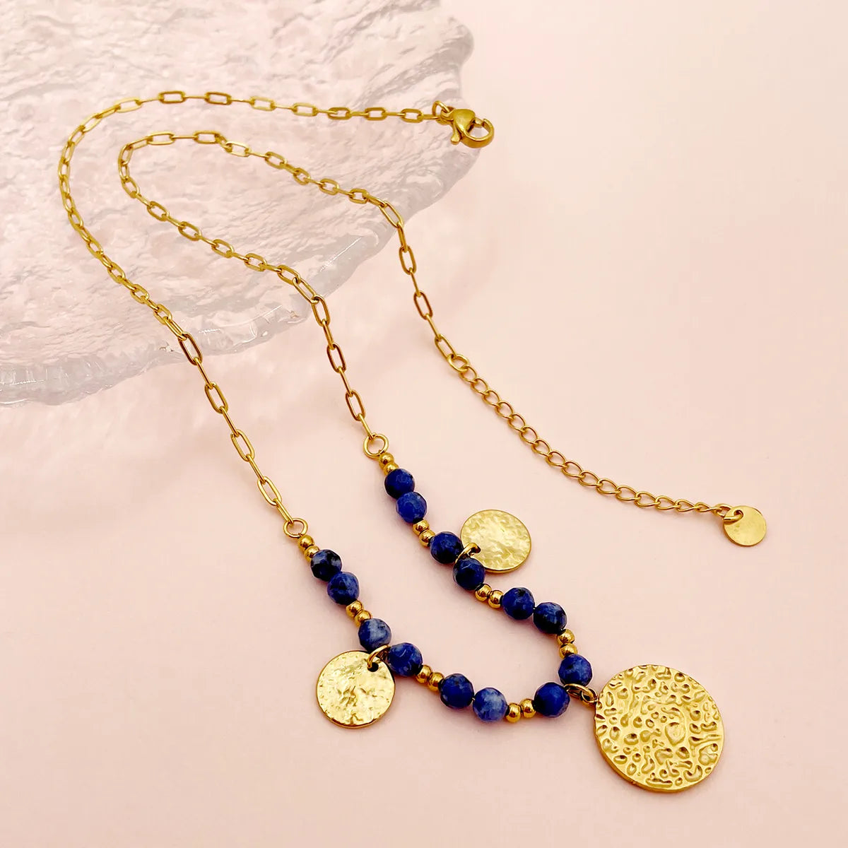 304 Stainless Steel Gold Plated Retro Simple Style Beaded Plating Round Natural Stone Beads