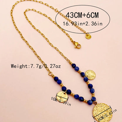 304 Stainless Steel Gold Plated Retro Simple Style Beaded Plating Round Natural Stone Beads