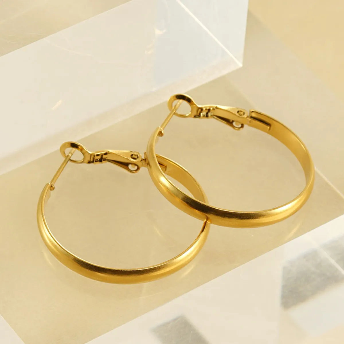 1 Pair Retro Simple Style Round Plating Stainless Steel 18k Gold Plated Hoop Earrings