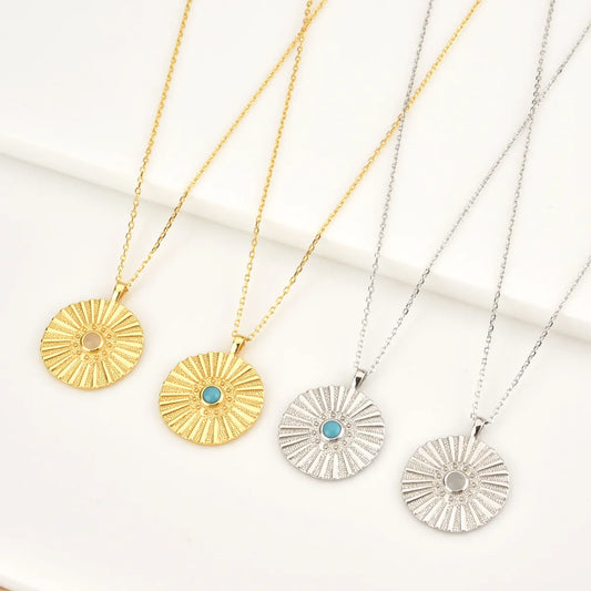 Retro Simple Style Round Sterling Silver Plating 18k Gold Plated White Gold Plated Pendant Necklace