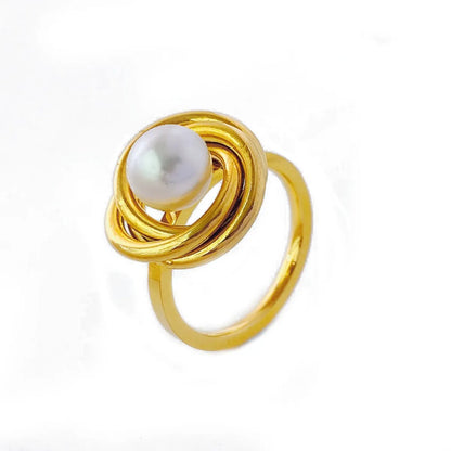 Titanium Steel 18K Gold Plated Retro Simple Style Plating Inlay Round Pearl Rings