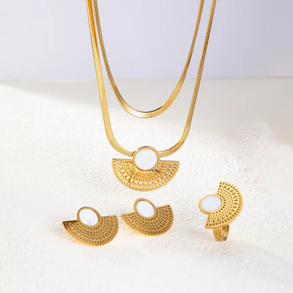 Retro Simple Style Sector Stainless Steel Plating Hollow Out Inlay Plastic 18k Gold Plated Jewelry Set