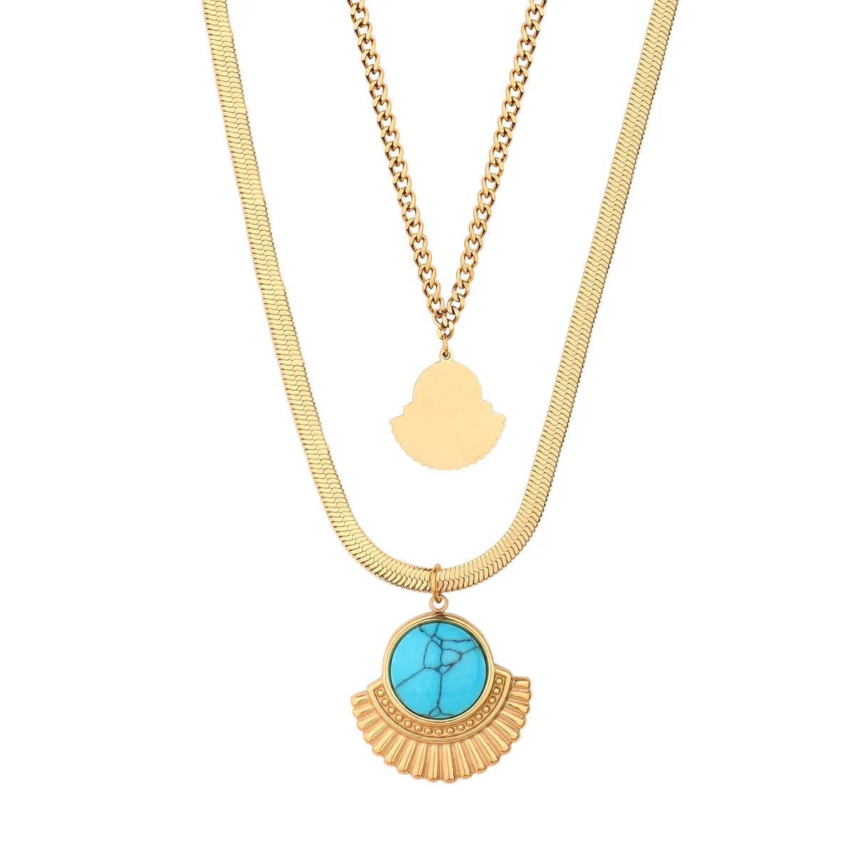 Retro Simple Style Sector Star Oval Stainless Steel Toggle Plating Inlay Turquoise Gold Plated Necklace